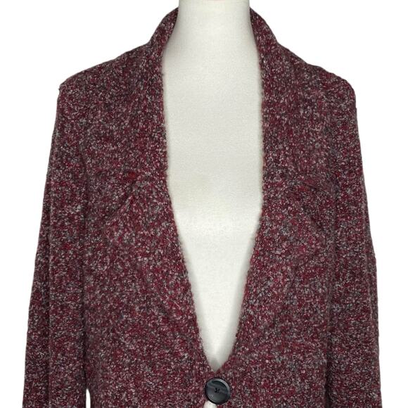 Coldwater Creek Boucle Slub Cardigan Red One Button Size XL 16 Lagenlook Boho - Picture 6 of 14